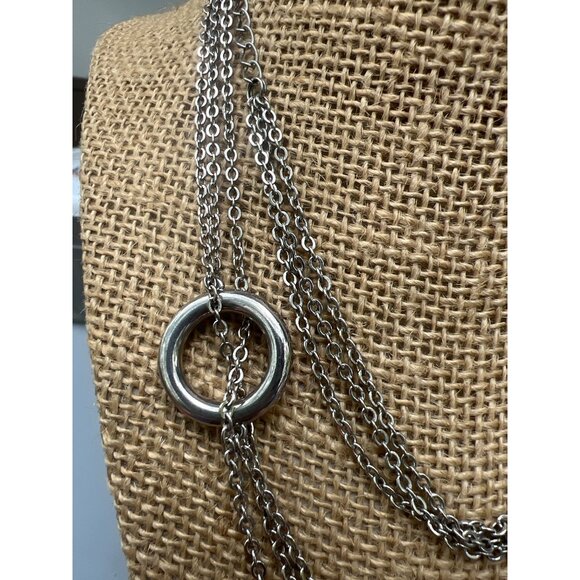 Lia Sophia Inner Circle Silver Tone Multi Chain Necklace Can be Doubled Adj 35" - Picture 3 of 5